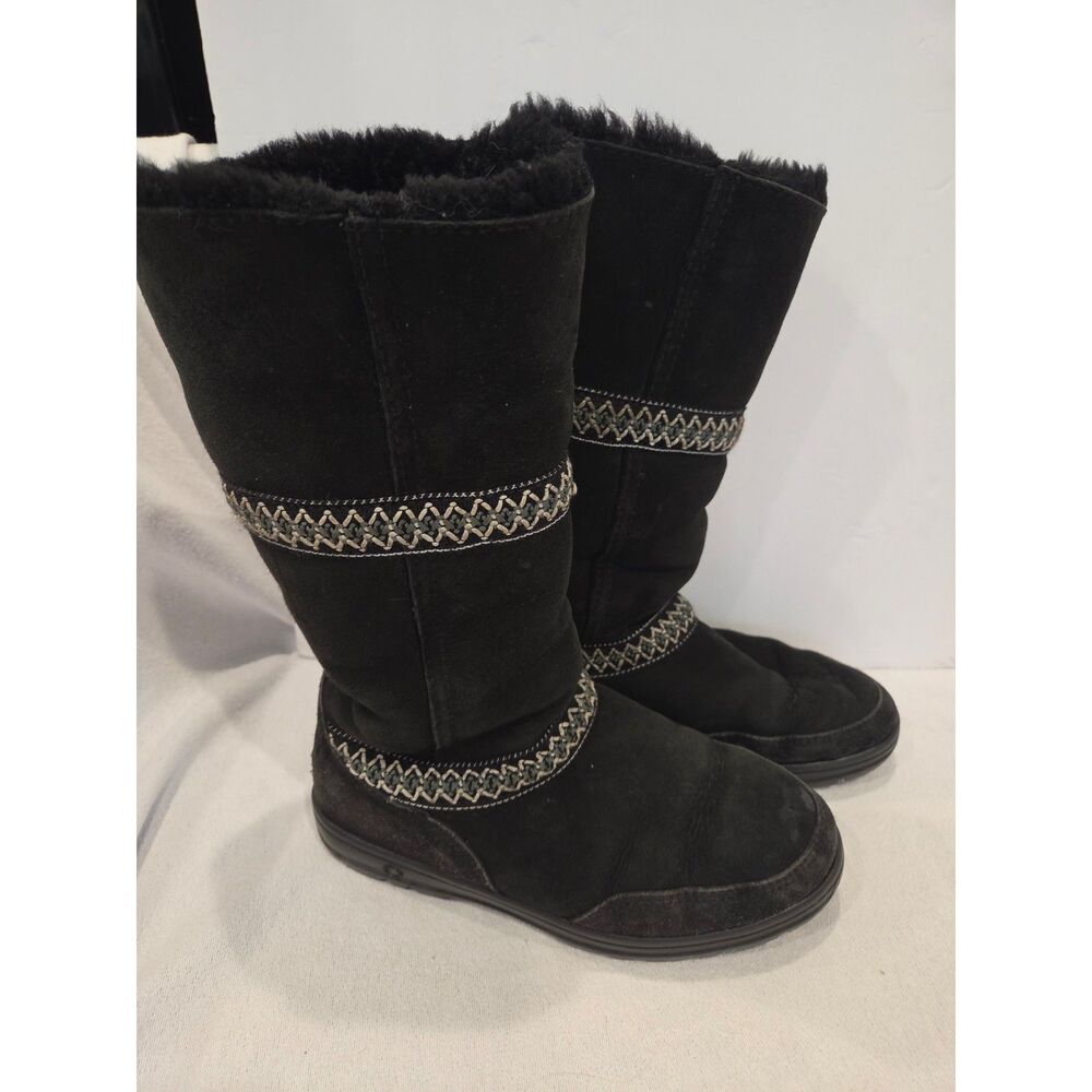 Ugg Sundance Revival Black Boots Size 8 Tasman Braid Tall Suede Sherling 5605